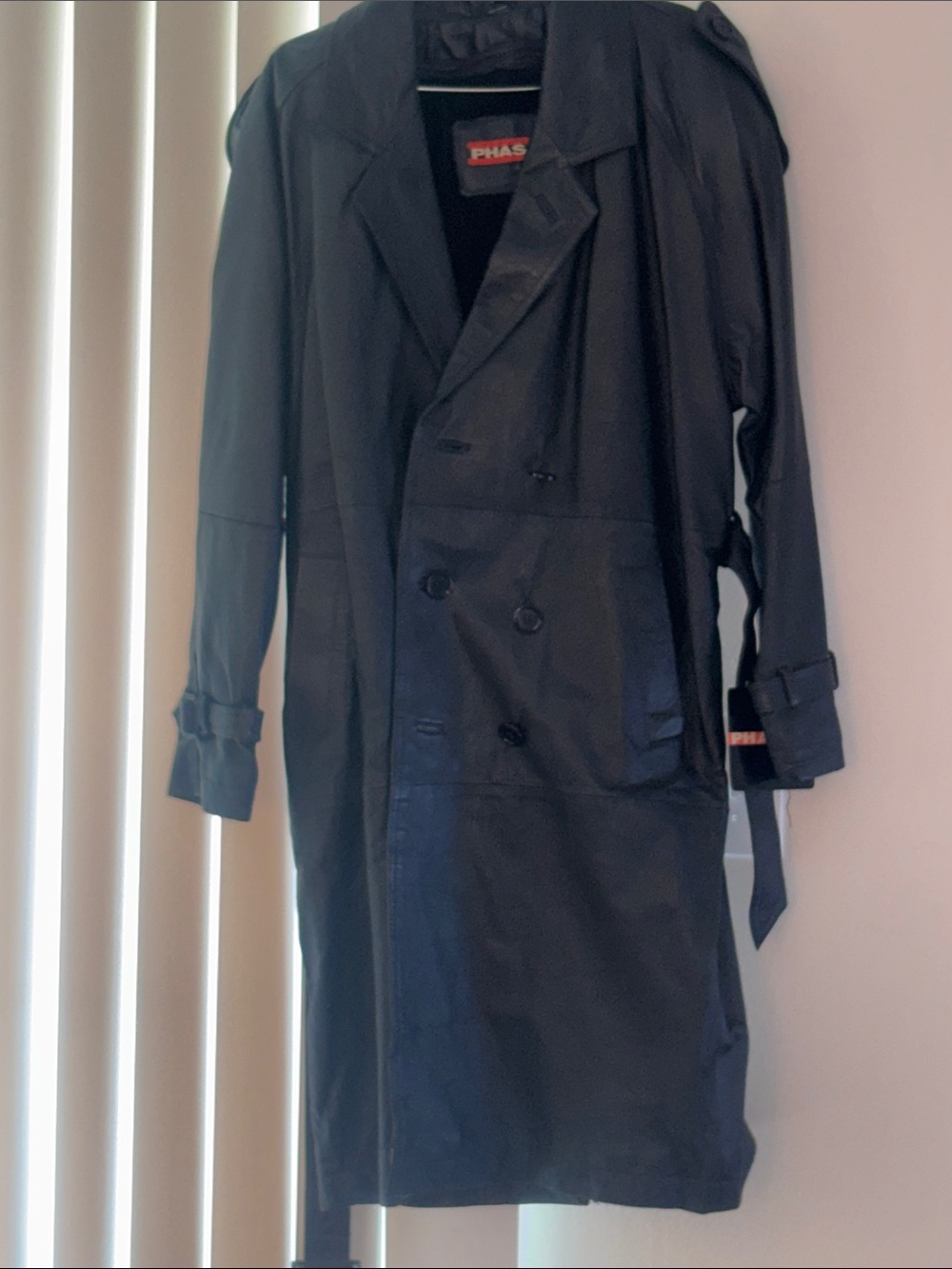 Vintage Phase Two Black Leather Trench Coat Full Length Duster Jacket 90s Matrix